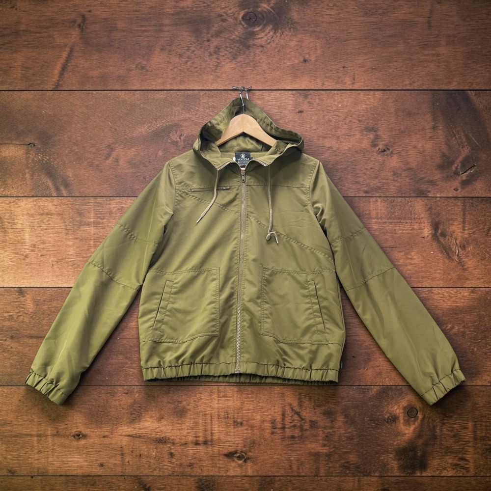 Volcom Mens Hooded Windbreaker Jacket Olive Green Size Small B1531501